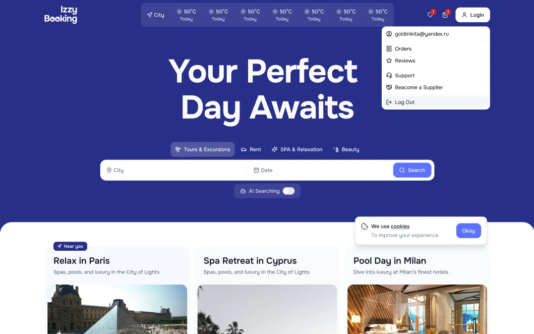 izzybooking b2c: desktop