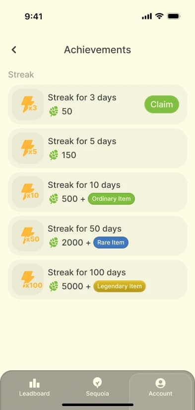 achievements: streak rewards