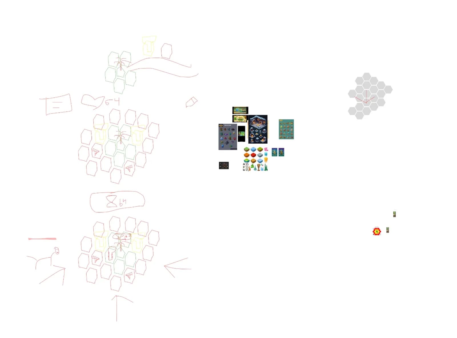 hand-drawn hex board explorations