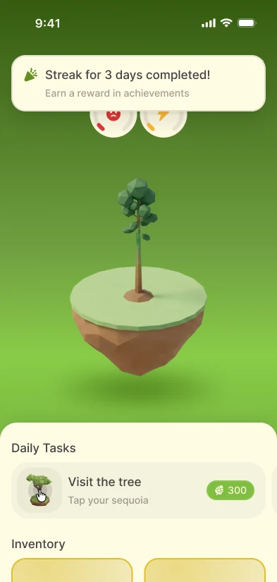 streak completed prompt on the tree screen